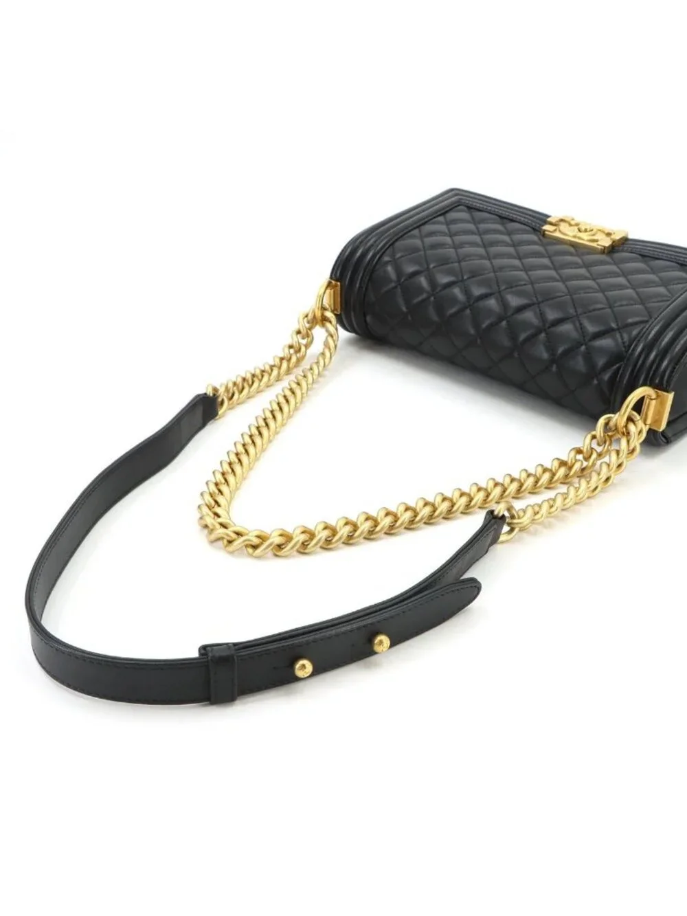 Chanel Boy Chain Shoulder Bag Lambskin Black Gold